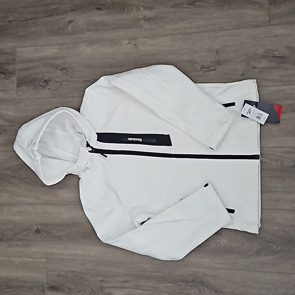 Reebok boys white zip up hooded fleece scuba jacket with contrast zippers boys M
